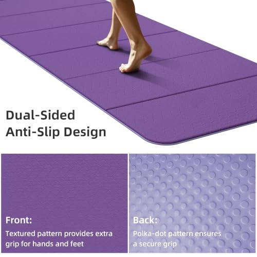 HAHE Extra Wide Folding Exercise Mat 75"x40"x0.4" TPE Fitness Mat | High Density Foldable Yoga Mat, Non-Slip Yoga Mat for Home Gym, Strength Training, Travel, 7-Fold Portable for Women, Men - color: Deep Purple & Light Purple