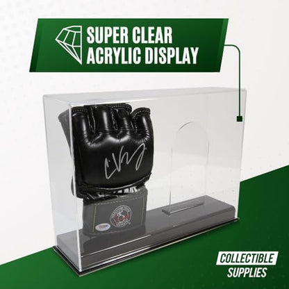 Deluxe Double MMA Glove Display Case | Fight Glove Display Case with Sturdy Base & Stand | Crystal Clear Acrylic UV Protection | Ideal for Football or Baseball Batting Gloves