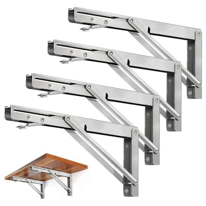 Storystore Folding Shelf Brackets - 12Inch Heavy Duty Stainless Steel Collapsible Shelf Bracket for Bench Table, Space Saving DIY Bracket, Max Load: 550lb - size: 12 Inch 4PCS