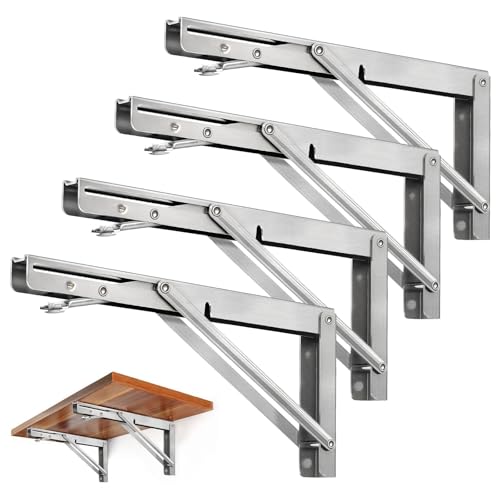Storystore Folding Shelf Brackets - 14Inch Heavy Duty Stainless Steel Collapsible Shelf Bracket for Bench Table, Space Saving DIY Bracket, Max Load: 550lb - size: 14 Inch 4PCS