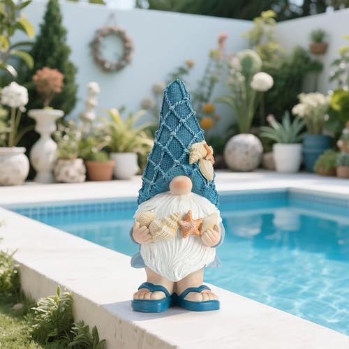 Beach Gnomes Statues,Ocean Gnomes,Nautical Themes Decoration,Beach, Gnome Holding Seashells - color: Holding a Shell