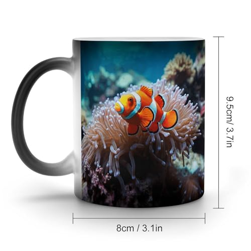 Clown Fish Coffee Mug Heat Sensitive Discoloration Ceramic Cup Personalized Color Changing Coffee Cups Unique Cup Gift for Family Friends Birthday Aniversary