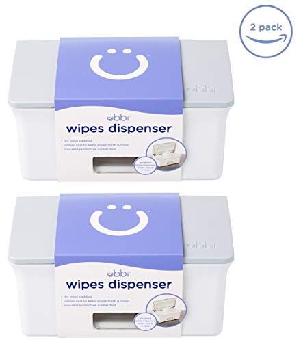 Ubbi Set of 2 Baby Wipes Dispensers with Weighted Plates and Secure Seals, Nursery and Baby Registry Essential to Keep Wipes Fresh and Changing Table Organized, Gray - color: Gray Wipes Dispenser Set of 2