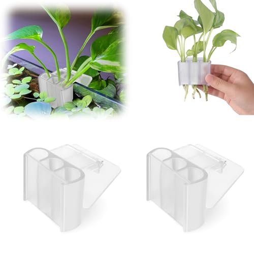 2 Pk Upgraded Aquarium Plant Holder, 3-Hole Hanging Aquarium Plant Holder with Clip, Suitable for Fish Tank Plant Potting, Aquarium Decoration, White - color: White 2