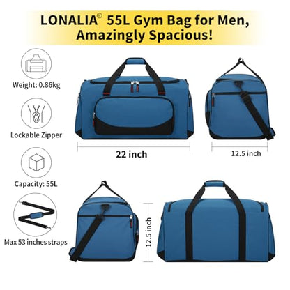 55L Large Duffle Bag for Men, 22 inch, Blue - color: Royal Blue