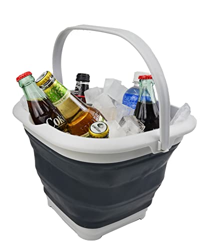 SAMMART 8.5L (2.2 Gallon) Collapsible Square Handy Bucket/Foldable SquareWater Pail/Portable Tub with Handle. Size 31cm (Square) (Grey/Slate Grey (Set of 2)) - color: Grey/Slate Grey (Set of 2)
