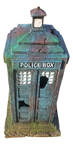 Old Style 1960's Police Box Aquarium Ornament Decor, Fish Safe Polyresin, 7 Inches Tall | Aquarium Fish Tank Tardis Fish Hideout House Resin Ornament, Blue Decoration