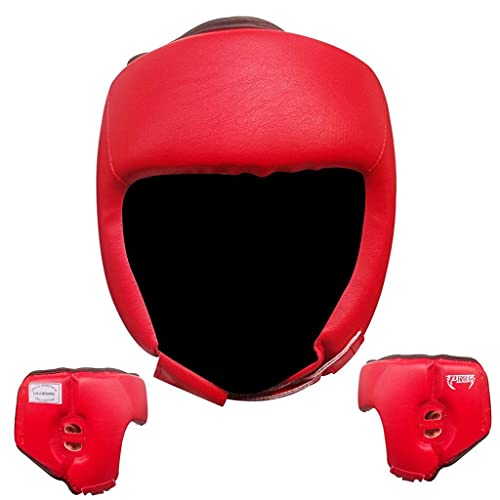 Ultimate - Pro Training Head Guard - Open Face - Boxing MMA Muay Thai Training - color: Red, size: Small-Medium