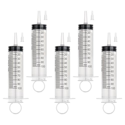 100ml Large Syringe, Plastic Syringes for Liquid with Tip Adapter, Epoxy Syringe for Scientific Labs, Oil Transfer, Plant Watering & Refilling, Individual Sealed, 5 Pack - style: 100 ML