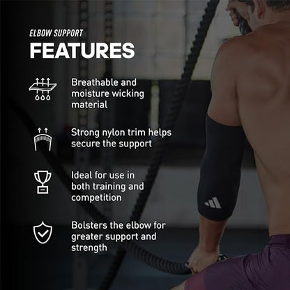 adidas Elbow Support Sleeve - Seamless and Smooth Elbow Support for Training, Competitions, and General Fitness - Ergonomic Design, Nylon Trim - Durable & Breathable - Black (Red Logo), Small - size: Small, style: adidas Elbow Support
