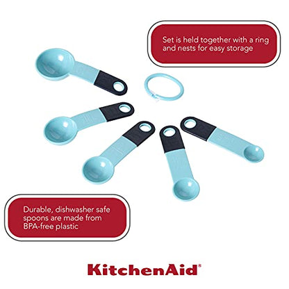 KitchenAid Classic Measuring Spoons, Set of 5, Aqua Sky/Black - color: Aqua Sky/Black