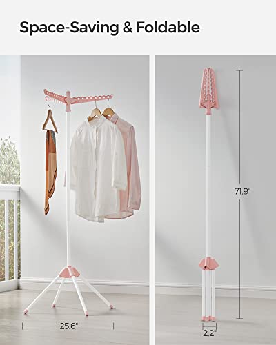 SONGMICS Clothes Drying Rack, 61.6-Inch Drying Rack, 3 Rotatable Arms - color: Pink + White, style: 1-Tier