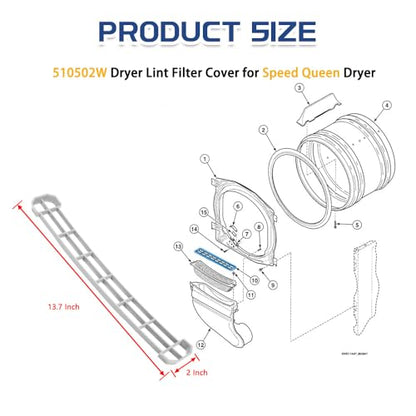 [Upgraded] 510502W Dryer Lint Filter Cover, Dryer Lint Screen Cover fit for Speed Queen, Replace D510502W, D510502LG, AP6284689, ‎Light Gray