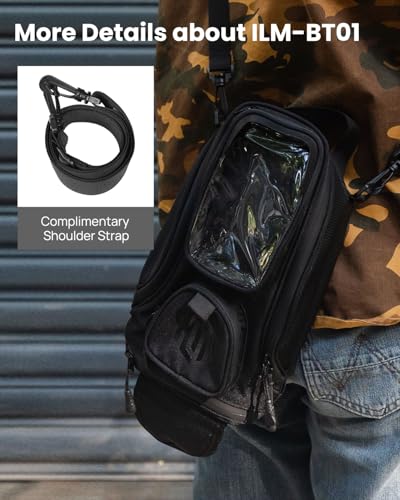 ILM Motorcycle Tank Bag Magnetic 4 Straps Reinforced Fastening Waterproof Touch Screen Phone Pouch Motorbike BT01 - color: Black