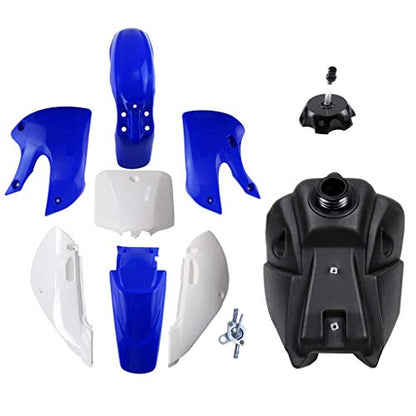 Replacement Plastic Fuel Kit & Gas Tank with Petcock & Cap For KLX110 KX65 DRZ110 Suzuki KLX KX DRZ 65 110 (4Blue+3White) - color: 4Blue+3White