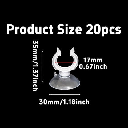 20PCS 17mm Aquarium Suction Cup Clips, Clear Airline Tube Holders for Fish Tank Air Hose, Clamps for Aeration Tubing Setup and Organization - size: 17mm