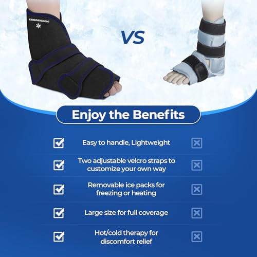 KingPavonini Ankle Foot Ice Pack Wrap, XL, Black, 1 Wrap + 4 Gel Packs - size: XL, style: Black (1 Wrap+4 Gel Packs)