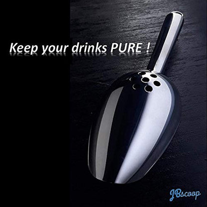 JBscoop Ice Scoop with Holes. Stainless Steel Ice Scoop with Drain Holes to Reduce Unwanted Dilution. Heavy Duty and Dishwasher Safe. Six Ounce Capacity. - size: 6 Oz