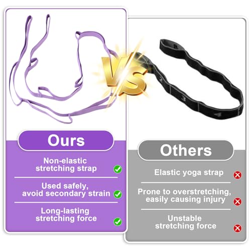 Guirnd 2 PCS Yoga Strap, Non-Elastic Stretching Strap for Women & Men, Stretch Bands for Exercise with 10 Loops for Pilates, Gymnastics, Dance, Exercise