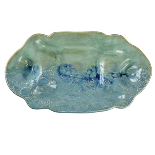 American Made Stoneware 13" Shrimp Serving Plate Tray, Ocean Lace Pottery Collection