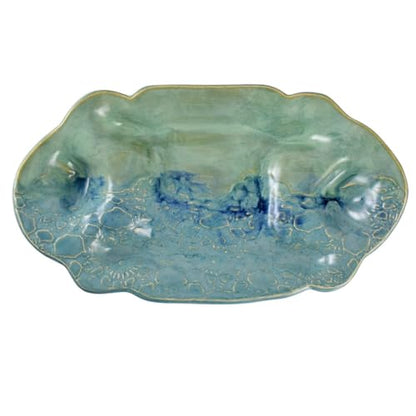 American Made Stoneware 13" Shrimp Serving Plate Tray, Ocean Lace Pottery Collection