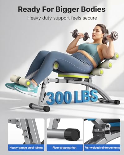 MERACH Ab Machine, Adjustable Ab Trainer, Sit Up Exercise Equipment 300LBS - color: Gray Green