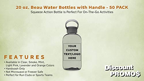 DISCOUNT PROMOS 50 Beau Water Bottles with Handle Set, 20 oz. - Customizable Text, Logo - Flexi-Grip, Plastic, Drinkware - Smoke - color: - Custom - Smoke, size: 50 bottles