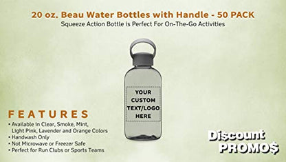 DISCOUNT PROMOS 50 Beau Water Bottles with Handle Set, 20 oz. - Customizable Text, Logo - Flexi-Grip, Plastic, Drinkware - Smoke - color: - Custom - Smoke, size: 50 bottles