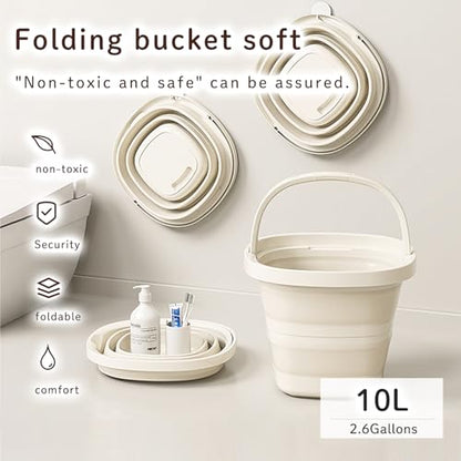 Folding Bucket, Water Bucket, 5L, 10L, Thick, Multi-Functional, Convenient, Foot Bath, Square, Stylish, Camping, Laundry, car wash, Foot Bath, Fishing (Grey-5L)