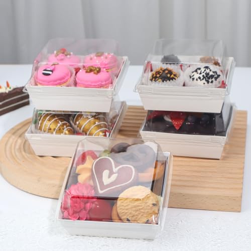 100Pack 4 Inches Charcuterie Boxes with Clear Lids - Bakery, Chocolate Covered Strawberries, Mini Cake, Pie Boxes - Perfect for Christmas, Valentine's, Halloween - color: White