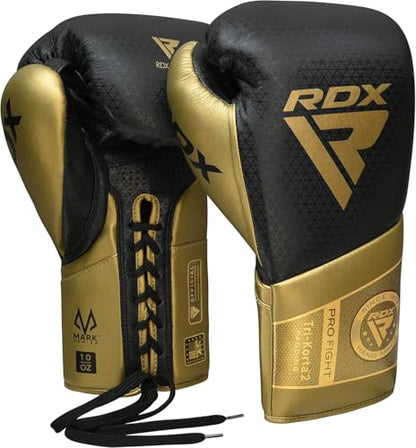 RDX Professional Boxing Gloves, Mark PRO Lace-Up Competition Gloves, Super Skin Maya Hide Leather, Padded Wrist Support, Multi-Layered, Traditional Extra Long Laces for Firm Secure Fit