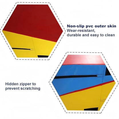 LICOME Folding Incline Gym Mat Tumbling Cheese Wedge Design for Gymnastics, Martial Arts, Dance, Yoga And Stretch Training，After It Can Be Used As A Jumping Box - color: Red Blue Yellow, size: 83x60x35cm