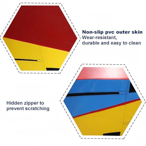 LICOME Folding Incline Gym Mat Tumbling Cheese Wedge Design for Gymnastics, Martial Arts, Dance, Yoga And Stretch Training，After It Can Be Used As A Jumping Box - color: Blue Yellow Red, size: 83x60x35cm