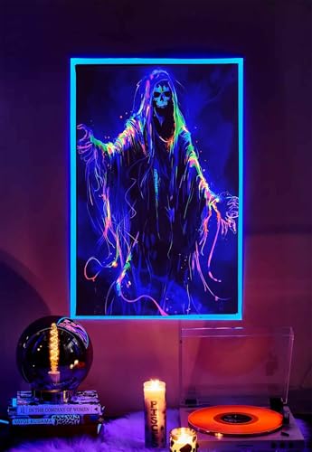 Onivein Blacklight Skull Tapestry Glow In The Dark Gothic Tapestry Trippy Skeleton Tapestries Wall Hanging Poster for Room Bedroom Party Backdrop Decor 60x50 Inch