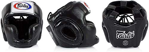 Fairtex Full Head Guard, Muay Thai MMA Sparring Helmet Protective Headgear - color: HG3 Black Lace-up, size: Large