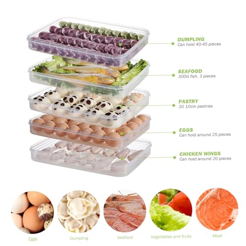 Snack Container Food Storage Container 3Pcs Dumpling Container Box Food Grade Plastic Snack Container Stackable Cookie Container with Lid Transparent Microwave Fridge Safe Storage Containers, Clear