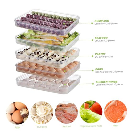 Snack Container Food Storage Container 3Pcs Dumpling Container Box Food Grade Plastic Snack Container Stackable Cookie Container with Lid Transparent Microwave Fridge Safe Storage Containers, Clear