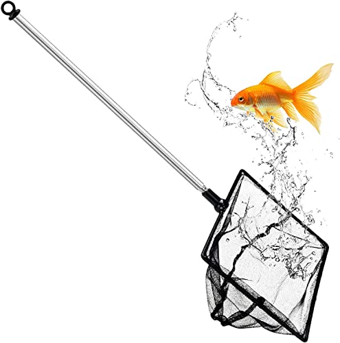 Fish Net for Fish Tank, Fine Mesh Aquarium Net with 9-24 Inch Stainless Steel Long Handle, Extendable Fishing Tank Net for Fish Shrimp Tank, Pond, Creek (4 inch)