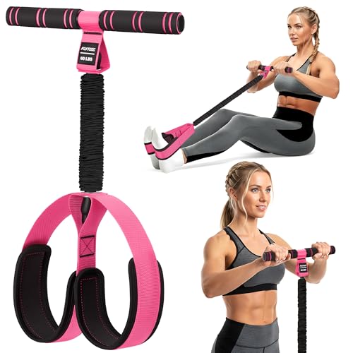 KUTIZE Multifunction Pedal Resistance Band with Handle, Upgraded Exercise Equipment with Soft Foot Pedal for Sit Up & Full-Body Home Gym Workouts, Core/ABS Training, Pilates, Yoga & Physical Therapy - color: 3-Pink-60LBS