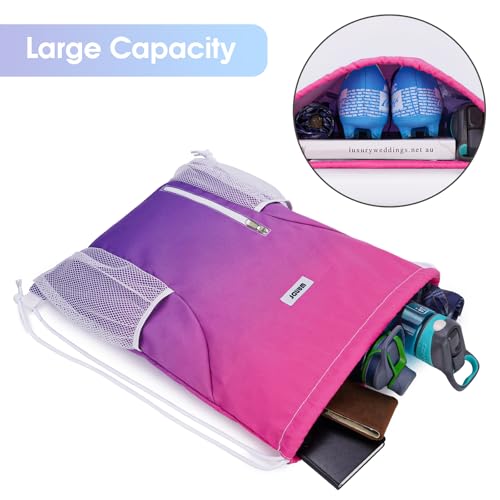 WANDF Drawstring Backpack, Gym Sackpack for Sports - color: Rose Red
