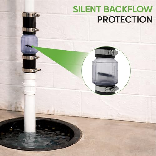 Silent Check Valve - 1-1/2" with Buna-N Couplings, Model CV-150, Spring-Loaded Flapper, Sump Pump Life Expectancy Increase, Includes Steel Clamps Fit 1-1/2″ Pipe - size: 1.5 Inches