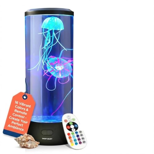 Jellyfish Lamp, 16 Color Options, 4 Mode Lifelike Jellyfish Aquarium, Auto Shutdown, Remote Control Electric Jellyfish LED Night Light, Fake Aquarium, Home Decor, Sensory Lamp for Autism, ADHD