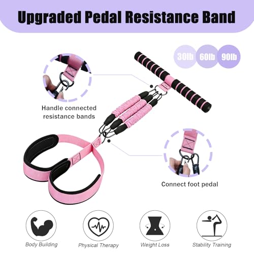 Pedal Resistance Band with Handle, 90Lbs Pedal Resistance Band - color: Pink