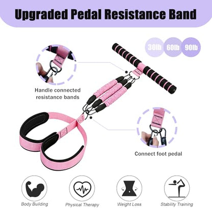 Pedal Resistance Band with Handle, 90Lbs Pedal Resistance Band - color: Pink