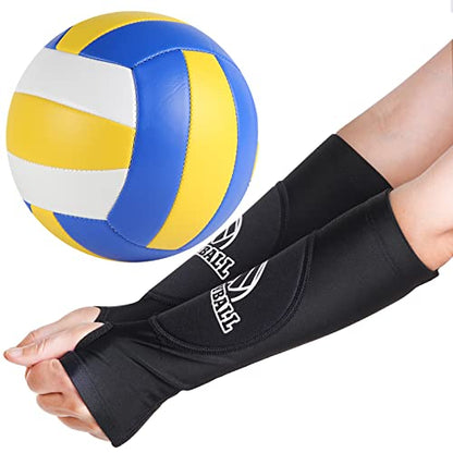 obmwang 2 Pieces Volleyball Accessories Including Volleyball Knee Pads and Volleyball Arm Sleeves with Protection Pads and Thumb Hole for Women Girls Teens Volleyball Training - color: Black