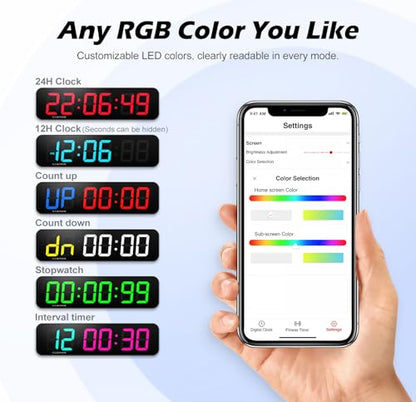 15.2" Large Digital Wall Clock with Seconds, Gym Clock Countdown Clock