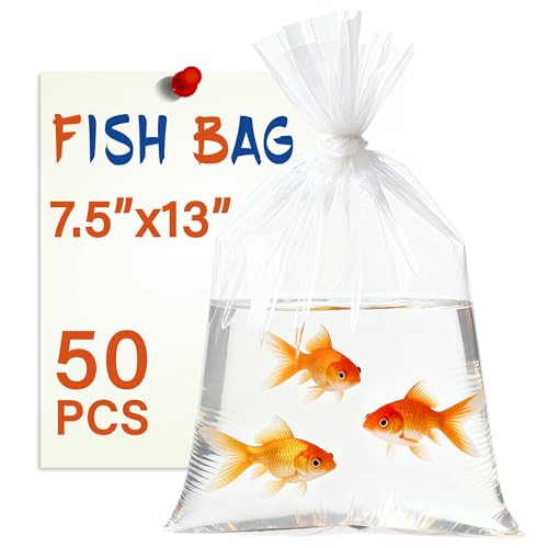 Live Fish Bags,Double Seal, Leak Proof, Heavy Duty for Aquarium Fish Shipping, Transportation, 50 Pack 7.5” x 13”