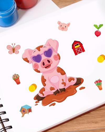 48 Sheets Farm Animal Make‑a‑Face Stickers for Kids & Toddlers – 12 Unique Mix‑and‑Match Designs – Farm Party Favors, Birthday Supplies, Activities & Crafts - style: Farm Fun