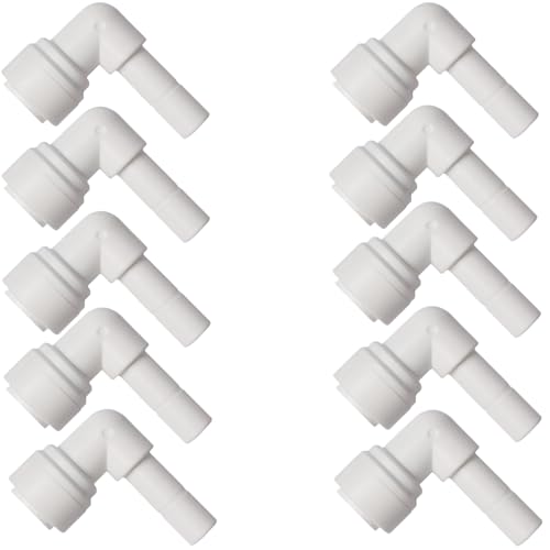 Water Pipe Stem Elbow Connector for 1/4" Tubing 90 degree elbow Push to Connect Plastic Quick Fittings for Reverse Osmosis System(Pack of 10) - style: 1/4" stem elbow connect(10)