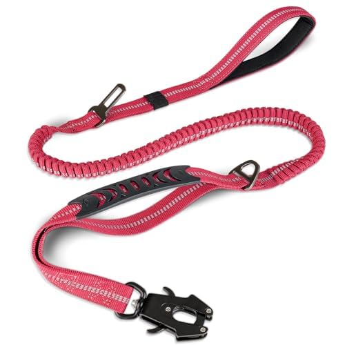 Joytale Tactical Bungee Dog Leash, Shock Absorbing No Pull, Hot Pink - color: Hot pink